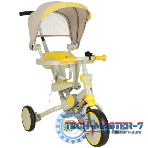 Rowerek trójkołowy TRIKE FIX V4 rower biegowy 6w1 daszek prowadnik pasy żółty szary Rowerek trójkołowy TRIKE FIX V4 rower biegowy 6w1 daszek prowadnik pasy żółty szary