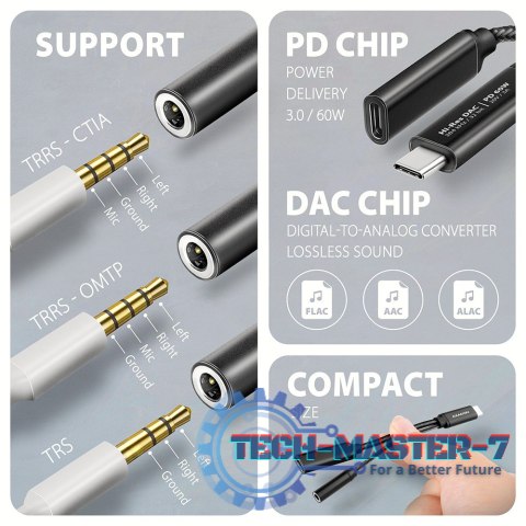 ADA-HCPD Zewnętrzna karta dźwiękowa USB-C 32bit DAC 3.5mm (F) złącze, 384kHz + PD 60W ADA-HCPD Zewnętrzna karta dźwiękowa USB-C 32bit DAC 3.5mm (F) złącze, 384kHz + PD 60W