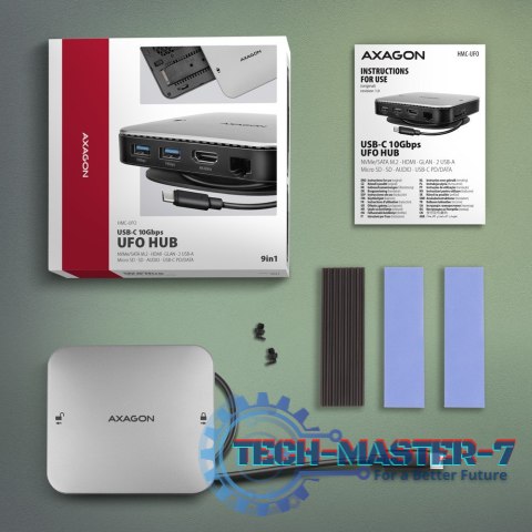 HMC-UFO Wieloportowy hub USB 9in1, 10Gbps, 2x USB-A, HDMI 4K/60Hz, M.2 NVMe/SATA, audio, PD 100W, SD/microSD, GLAN, 65cm USB-C k HMC-UFO Wieloportowy hub USB 9in1, 10Gbps, 2x USB-A, HDMI 4K/60Hz, M.2 NVMe/SATA, audio, PD 100W, SD/microSD, GLAN, 65cm USB-C k