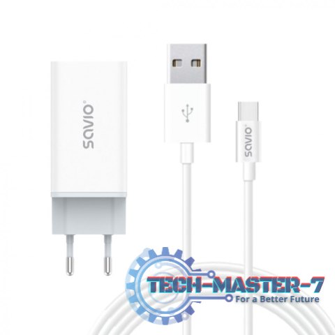 Ładowarka sieciowa 65W GaN LA-07 z kablem USB-A-USB typ C 1m, biała