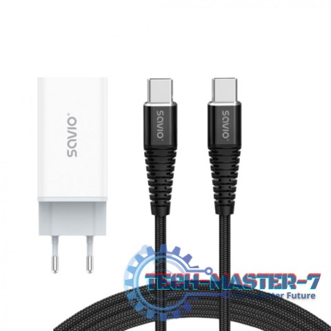Ładowarka sieciowa 65W GaN LA-07 z kablem typu C-USB typ C 100W 1m, biało-czarna Ładowarka sieciowa 65W GaN LA-07 z kablem typu C-USB typ C 100W 1m, biało-czarna