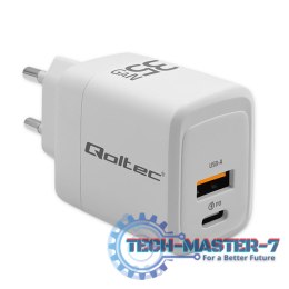 Ładowarka sieciowa 35W GaN | 5-20V | 1.5-3A | 1xUSB-C PD | 1xUSB QC 3.0 | Biała