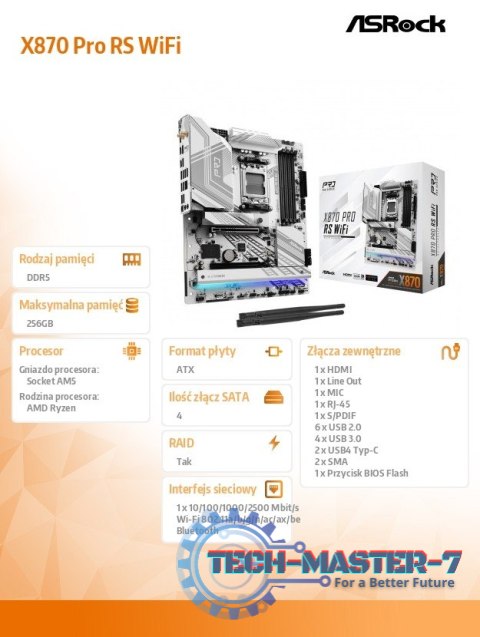 Płyta główna X870 PRO RS WIFI AM5 4DDR5 M.2 ATX Płyta główna X870 PRO RS WIFI AM5 4DDR5 M.2 ATX