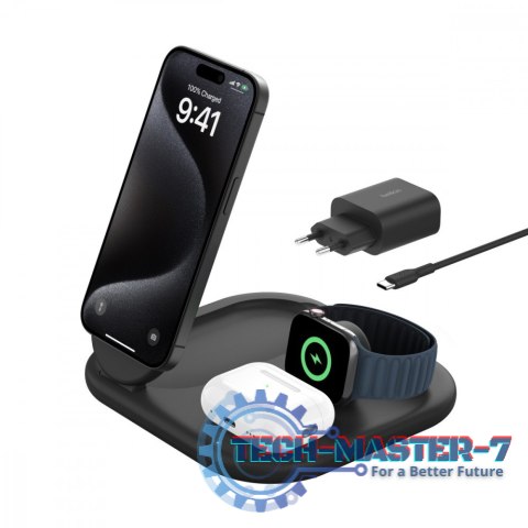 Magnetyczna podstawka ładująca BOOSTCHARGE 3w1 Qi2 15W czarna składana