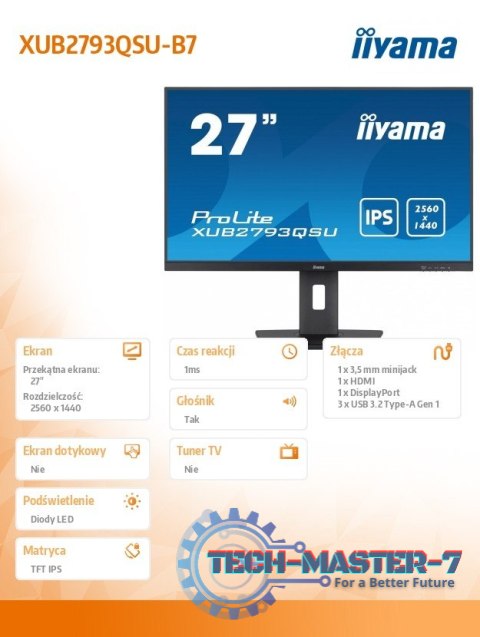 Monitor 27 cali XUB2793QSU-B7 IPS, QHD, HAS(150mm), 100Hz, 300cd Monitor 27 cali XUB2793QSU-B7 IPS, QHD, HAS(150mm), 100Hz, 300cd