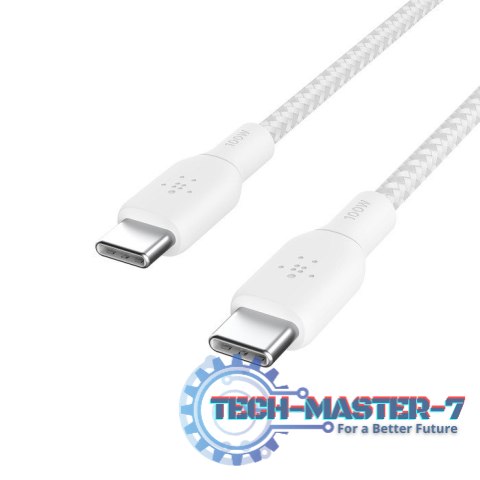 Kabel w oplocie USB-C do USB-C 100W 3m biały Kabel w oplocie USB-C do USB-C 100W 3m biały