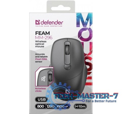 Mysz bezprzewodowa silent click FEAM MM-296 RF 1600 DPI Czarna Mysz bezprzewodowa silent click FEAM MM-296 RF 1600 DPI Czarna