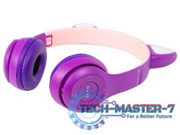 Słuchawki bezprzewodowe Bluetooth 5.0 LED dla dzieci fioletowe uszy