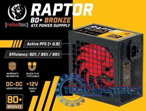 Zasilacz ATX RAPTOR 600W BRONZE 80+,Single Rail, DC-DC Zasilacz ATX RAPTOR 600W BRONZE 80+,Single Rail, DC-DC