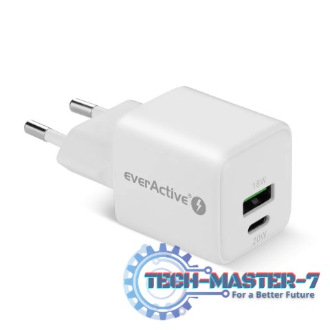 Ładowarka sieciowa GaN 1X USB, 1X USB-C 20W QC3.0 Biała