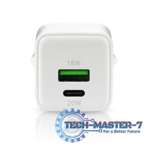 Ładowarka sieciowa GaN 1X USB, 1X USB-C 20W QC3.0 Biała Ładowarka sieciowa GaN 1X USB, 1X USB-C 20W QC3.0 Biała