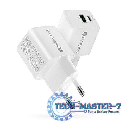 Ładowarka sieciowa GaN 1X USB, 1X USB-C 20W QC3.0 Biała Ładowarka sieciowa GaN 1X USB, 1X USB-C 20W QC3.0 Biała