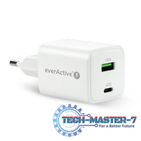 Ładowarka sieciowa GaN 1X USB, 1X USB-C 45W QC4+ PD Biała