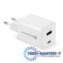 Ładowarka sieciowa GaN 1X USB, 1X USB-C 45W QC4+ PD Biała