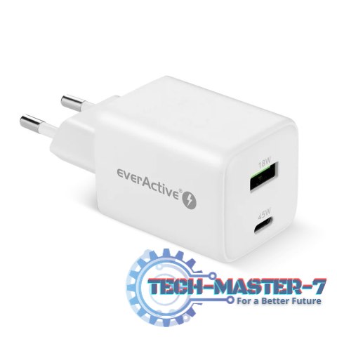 Ładowarka sieciowa GaN 1X USB, 1X USB-C 45W QC4+ PD Biała Ładowarka sieciowa GaN 1X USB, 1X USB-C 45W QC4+ PD Biała