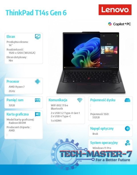 Ultrabook ThinkPad T14s G6 W11Pro 7 PRO 360/32GB/512GB/INT/14.0 WUXGA/Black/3YRS Premier Support + CO2 Offset Ultrabook ThinkPad T14s G6 W11Pro 7 PRO 360/32GB/512GB/INT/14.0 WUXGA/Black/3YRS Premier Support + CO2 Offset