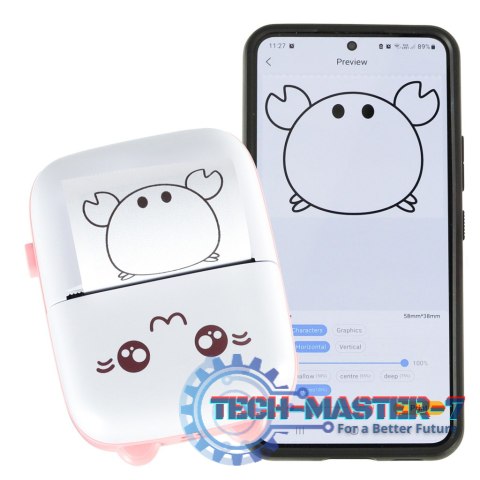 Drukotek drukarka mini termiczna do zdjęć notatek etykiet + kabel USB kotek kot różowy Drukotek drukarka mini termiczna do zdjęć notatek etykiet + kabel USB kotek kot różowy