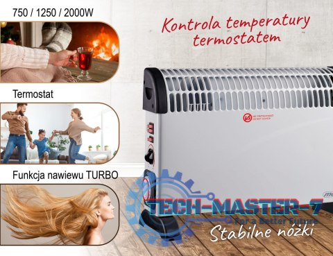 Grzejnik konwektorowy Mesko MS 7741w elektryczny Timer Turbo nawiew termostat 45dB 2000W Grzejnik konwektorowy Mesko MS 7741w elektryczny Timer Turbo nawiew termostat 45dB 2000W