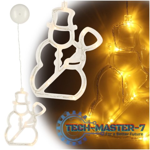 Lampki LED wisząca dekoracja świąteczna okna bałwanek 49cm przyssawka 10 LED Lampki LED wisząca dekoracja świąteczna okna bałwanek 49cm przyssawka 10 LED