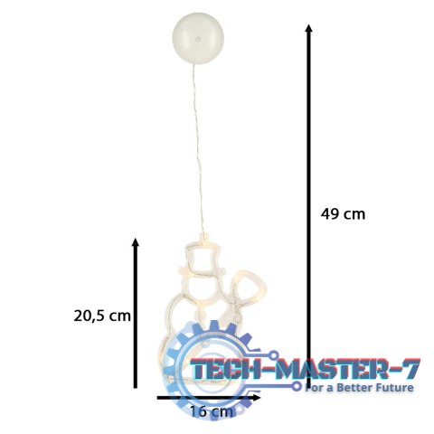 Lampki LED wisząca dekoracja świąteczna okna bałwanek 49cm przyssawka 10 LED Lampki LED wisząca dekoracja świąteczna okna bałwanek 49cm przyssawka 10 LED