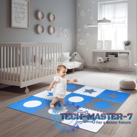 Mata edukacyjna piankowa puzzle szara niebieska 60 x 60 cm 9 elementów Mata edukacyjna piankowa puzzle szara niebieska 60 x 60 cm 9 elementów