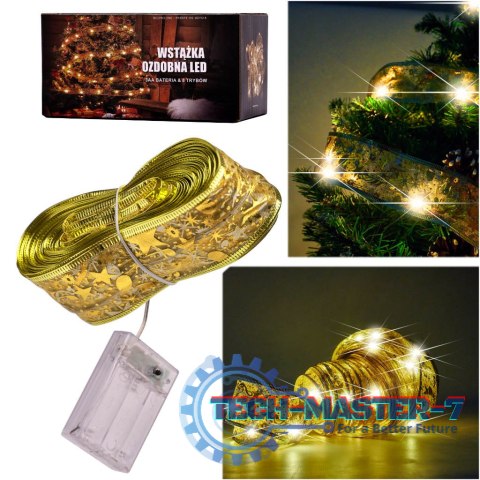 Wstążka ozdobna taśma LED 10m 100LED lampki choinkowe ozdoba świąteczna ciepły biały na baterie Wstążka ozdobna taśma LED 10m 100LED lampki choinkowe ozdoba świąteczna ciepły biały na baterie