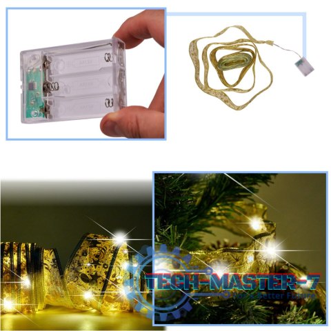 Wstążka ozdobna taśma LED 10m 100LED lampki choinkowe ozdoba świąteczna ciepły biały na baterie Wstążka ozdobna taśma LED 10m 100LED lampki choinkowe ozdoba świąteczna ciepły biały na baterie