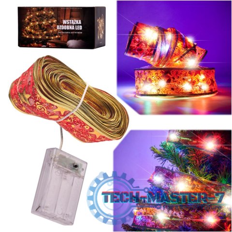 Wstążka ozdobna taśma LED 10m 100LED lampki choinkowe ozdoba świąteczna multikolor na baterie Wstążka ozdobna taśma LED 10m 100LED lampki choinkowe ozdoba świąteczna multikolor na baterie