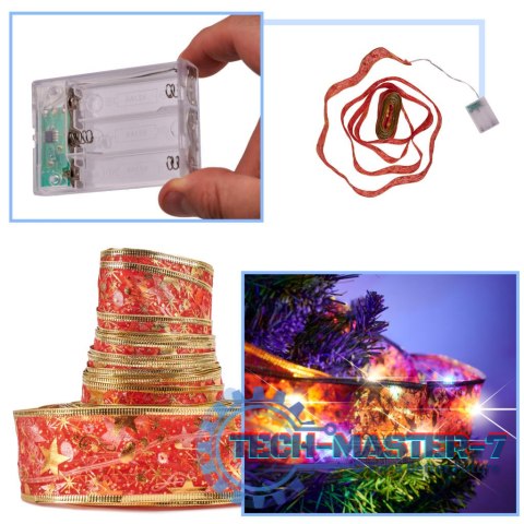 Wstążka ozdobna taśma LED 10m 100LED lampki choinkowe ozdoba świąteczna multikolor na baterie Wstążka ozdobna taśma LED 10m 100LED lampki choinkowe ozdoba świąteczna multikolor na baterie