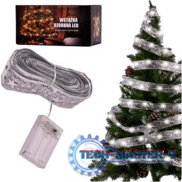 Wstążka ozdobna taśma LED 10m 100LED lampki choinkowe ozdoba świąteczna zimny biały na baterie