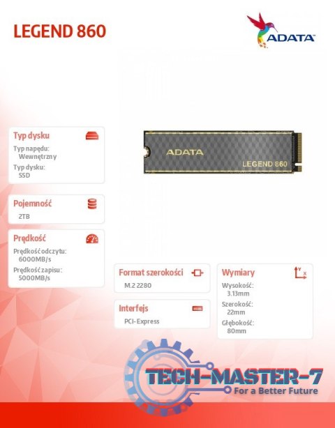 Dysk SSD LEGEND 860 2TB PCIe 4x4 6000/5000 MB/s M.2 Dysk SSD LEGEND 860 2TB PCIe 4x4 6000/5000 MB/s M.2