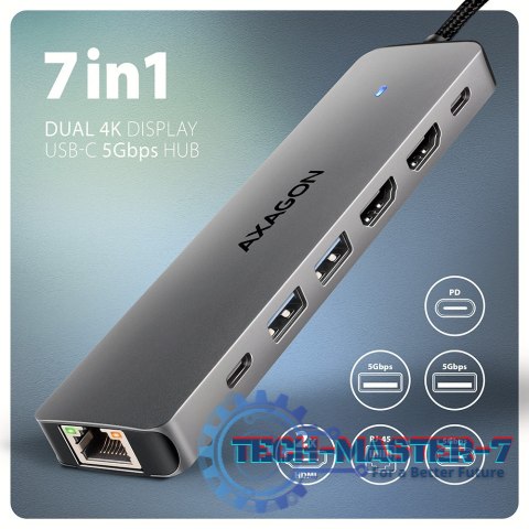 HMC-7HX2 Wieloportovy hub USB 7in1, 5Gbps, 2x USB-A, 1x USB-C, 2x HDMI 4K/60Hz, GLAN, PD 100W, 15cm USB-C kabel HMC-7HX2 Wieloportovy hub USB 7in1, 5Gbps, 2x USB-A, 1x USB-C, 2x HDMI 4K/60Hz, GLAN, PD 100W, 15cm USB-C kabel