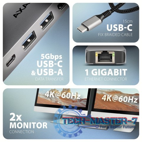 HMC-7HX2 Wieloportovy hub USB 7in1, 5Gbps, 2x USB-A, 1x USB-C, 2x HDMI 4K/60Hz, GLAN, PD 100W, 15cm USB-C kabel HMC-7HX2 Wieloportovy hub USB 7in1, 5Gbps, 2x USB-A, 1x USB-C, 2x HDMI 4K/60Hz, GLAN, PD 100W, 15cm USB-C kabel