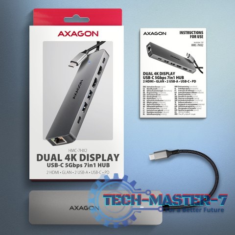 HMC-7HX2 Wieloportovy hub USB 7in1, 5Gbps, 2x USB-A, 1x USB-C, 2x HDMI 4K/60Hz, GLAN, PD 100W, 15cm USB-C kabel HMC-7HX2 Wieloportovy hub USB 7in1, 5Gbps, 2x USB-A, 1x USB-C, 2x HDMI 4K/60Hz, GLAN, PD 100W, 15cm USB-C kabel