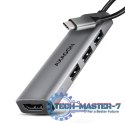 HMC-H3A Wieloportowy hub USB 4in1, 5Gbps, 3x USB-A (2x USB2.0, 1x USB3.0) + HDMI 4K/30Hz, metal, 15cm USB-C kabel