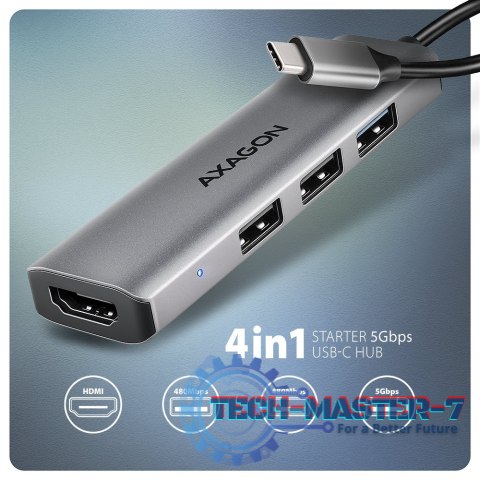 HMC-H3A Wieloportowy hub USB 4in1, 5Gbps, 3x USB-A (2x USB2.0, 1x USB3.0) + HDMI 4K/30Hz, metal, 15cm USB-C kabel HMC-H3A Wieloportowy hub USB 4in1, 5Gbps, 3x USB-A (2x USB2.0, 1x USB3.0) + HDMI 4K/30Hz, metal, 15cm USB-C kabel