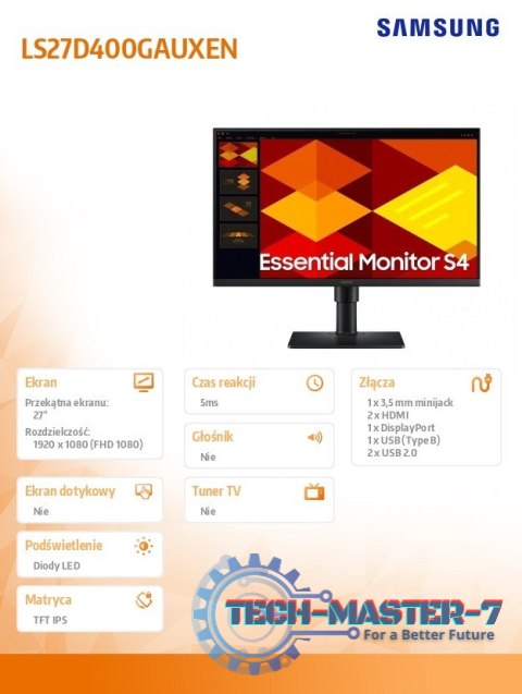 Monitor 27 cali S40GD IPS 1920x1080 FHD 16:9 2xHDMI 1xDP 2xUSB-A 2.0 1xUSB-B 5ms 100Hz HAS+PIV płaski 3YOn-Site (LS27D400GAUXEN) Monitor 27 cali S40GD IPS 1920x1080 FHD 16:9 2xHDMI 1xDP 2xUSB-A 2.0 1xUSB-B 5ms 100Hz HAS+PIV płaski 3YOn-Site (LS27D400GAUXEN)