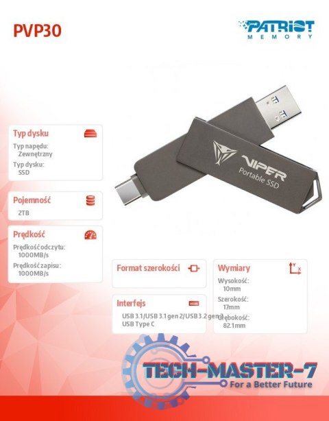 Dysk zewnętrzny SSD 2TB PVP30 Duo Compact 1000/1000 MB/s USB 3.2 USB-C Dysk zewnętrzny SSD 2TB PVP30 Duo Compact 1000/1000 MB/s USB 3.2 USB-C