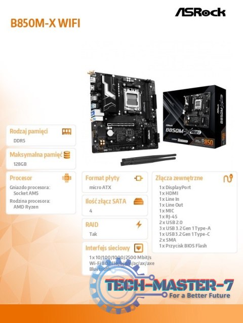 Płyta główna B850M-X WIFI AM5 4DDR5 mATX Płyta główna B850M-X WIFI AM5 4DDR5 mATX