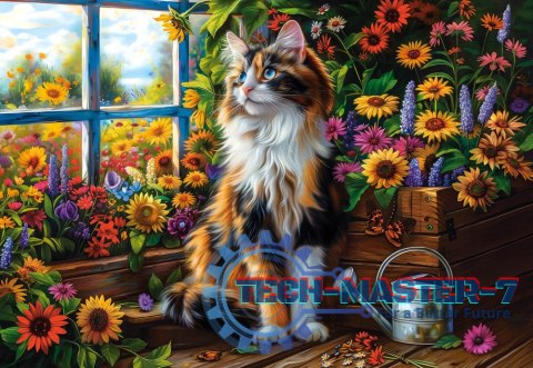 Puzzle 1000 elementów Kot wsród kwiatów Puzzle 1000 elementów Kot wsród kwiatów