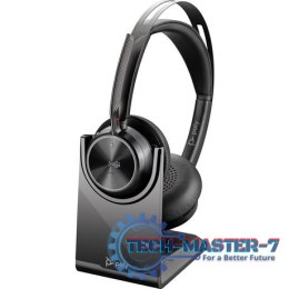 Zestaw słuchawkowy Voyager Focus 2 certyfikatem Microsoft Teams USB-C-C z podstawką ładującą, przejściówka USB-C/A 9T9J6AA