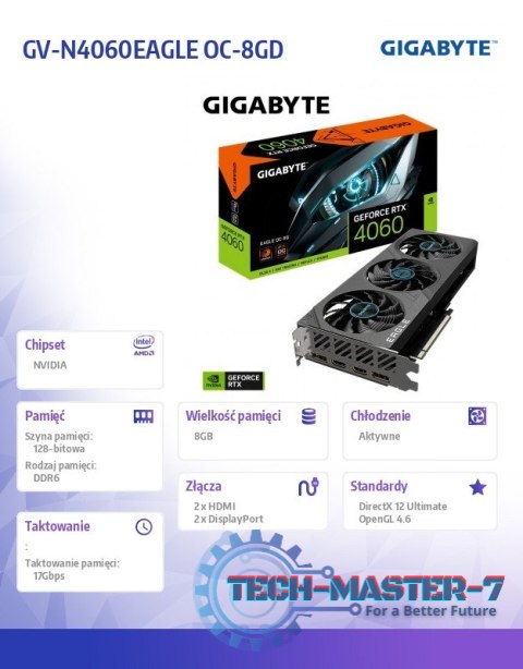 Karta graficzna GeForce RTX 4060 EAGLE OC 8G GDDR6 128bit 2DP/2HDMI Karta graficzna GeForce RTX 4060 EAGLE OC 8G GDDR6 128bit 2DP/2HDMI
