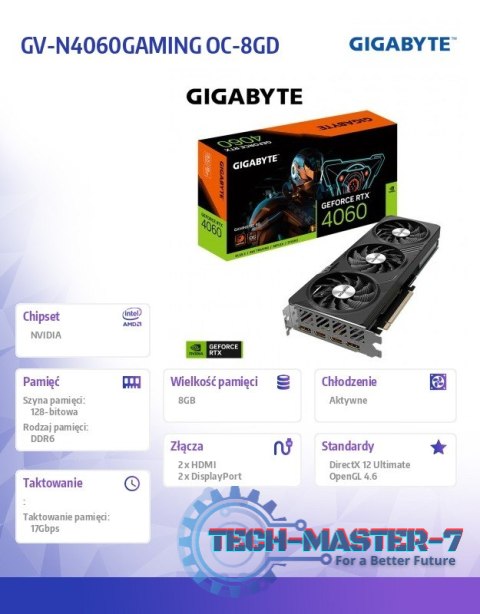 Karta graficzna GeForce RTX 4060 GAMING OC 8G GDDR6 128bit 2DP/2HDMI Karta graficzna GeForce RTX 4060 GAMING OC 8G GDDR6 128bit 2DP/2HDMI