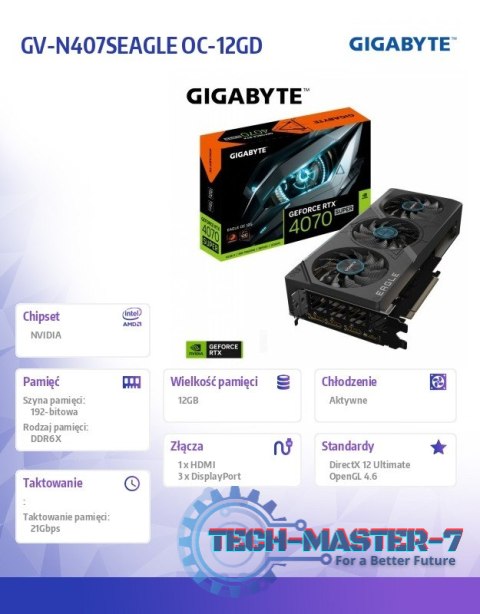 Karta graficzna RTX 4070 SUPER EAGLE OC 12G GDDR6X 192bit 3DP Karta graficzna RTX 4070 SUPER EAGLE OC 12G GDDR6X 192bit 3DP