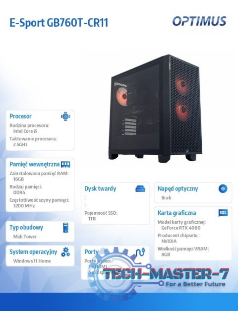 Komputer E-Sport GB760T-CR11 i5-12400F/16GB/1TB/RTX 4060 OC 8GB/W11 Komputer E-Sport GB760T-CR11 i5-12400F/16GB/1TB/RTX 4060 OC 8GB/W11