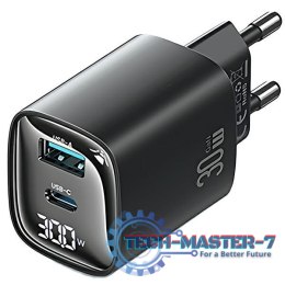 Ładowarka sieciowa 30W GaN LED USB+USB-C CC229 Fast Charging czarna
