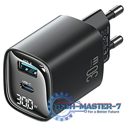 Ładowarka sieciowa 30W GaN LED USB+USB-C CC229 Fast Charging czarna