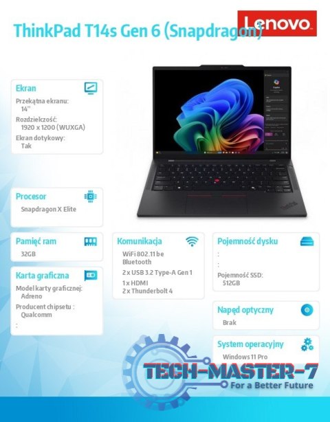 Ultrabook ThinkPad T14s G6 21N1000RPB W11Pro X1E-78-100/32GB/512GB/14 cali WUXGA/Touch/3YR Premier Support + CO2 Offset Ultrabook ThinkPad T14s G6 21N1000RPB W11Pro X1E-78-100/32GB/512GB/14 cali WUXGA/Touch/3YR Premier Support + CO2 Offset