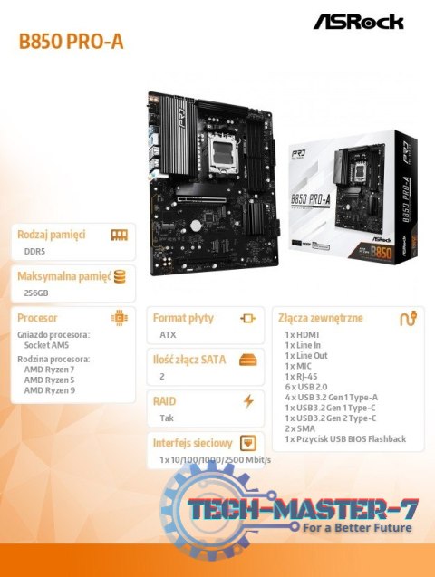 Płyta główna B850 PRO-A AM5 4DDR5 ATX Płyta główna B850 PRO-A AM5 4DDR5 ATX