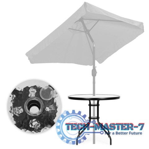 Stolik ogrodowy okrągły 80 cm na taras ogród balkon szkło hartowane otwór na parasol MultiGarden MULTI GARDEN Stolik ogrodowy okrągły 80 cm na taras ogród balkon szkło hartowane otwór na parasol MultiGarden MULTI GARDEN